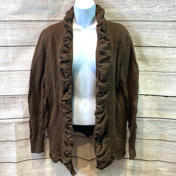 Lafayette 148 Womens Cardigan Sweater Linen Blend Boho Artsy Brown Sz M - Picture 1 of 10